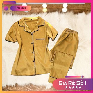 ( LTTP ) bộ đồ ngủ phi lụa pijama áo ngắn tay quần dài