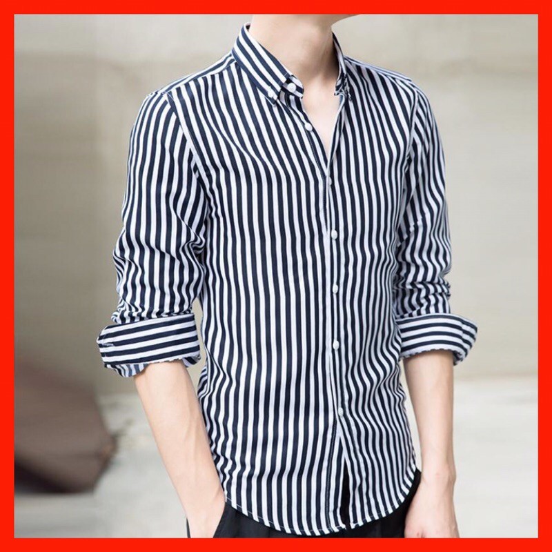 [XẢ KHO] Áo Sơ Mi Nam Dài Tay, Kẻ Sọc Đen Đỏ - Cổ Bẻ Công Sở - SM32