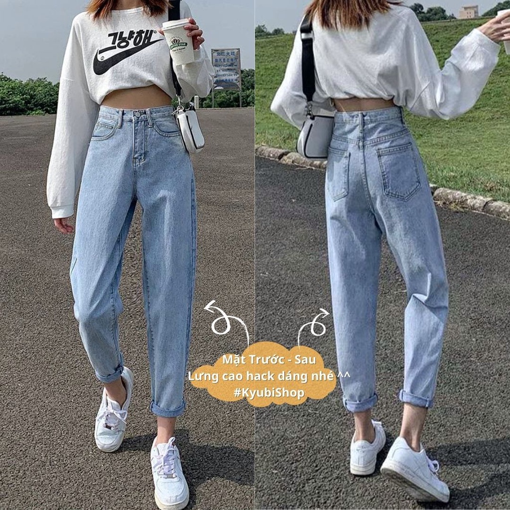 Quần jean nữ baggy cạp lưng cao chất jean bò dày dặn (Nhiều màu, có Bigsize) - Quần baggy Simple jean Kyubi BJR51L