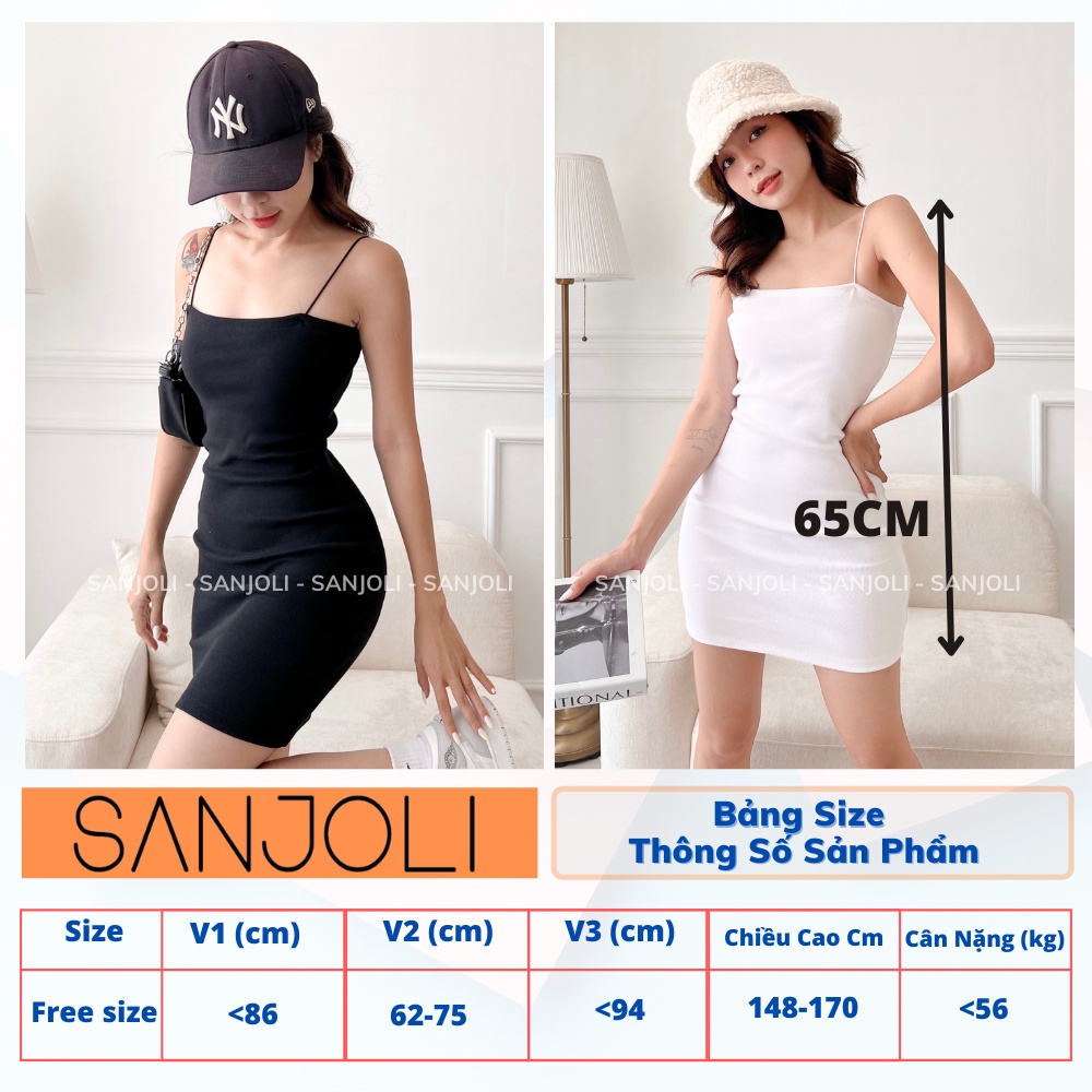 Váy Body 2 Dây SANJOLI Đầm Ôm Body Sợi Bún Dáng Dài Sexy Dự Tiệc Cưới Thun Gân Màu Đen Trắng VD059