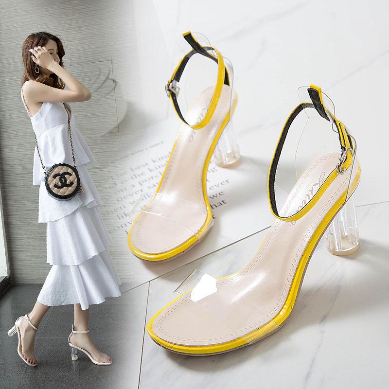 Giày sandal cao gót quai trong suốt phong cách Hàn Quốc dành cho nữ