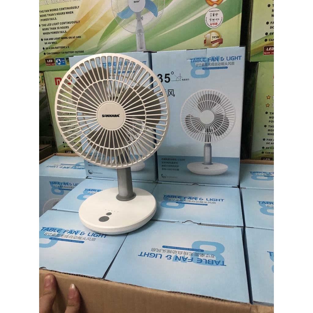 QUẠT SẠC TÍCH ĐIỆN BẰNG CỔNG CẮM USB DP 7626, F0336, SANKARA CÓ ĐÈN ĐỂ BÀN TIỆN DỤNG HOT