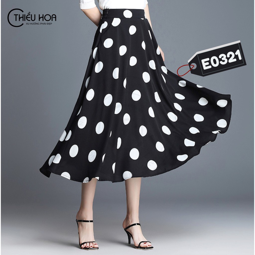 Chân Váy Chấm Bi Chiffon Thiều Hoa E0321