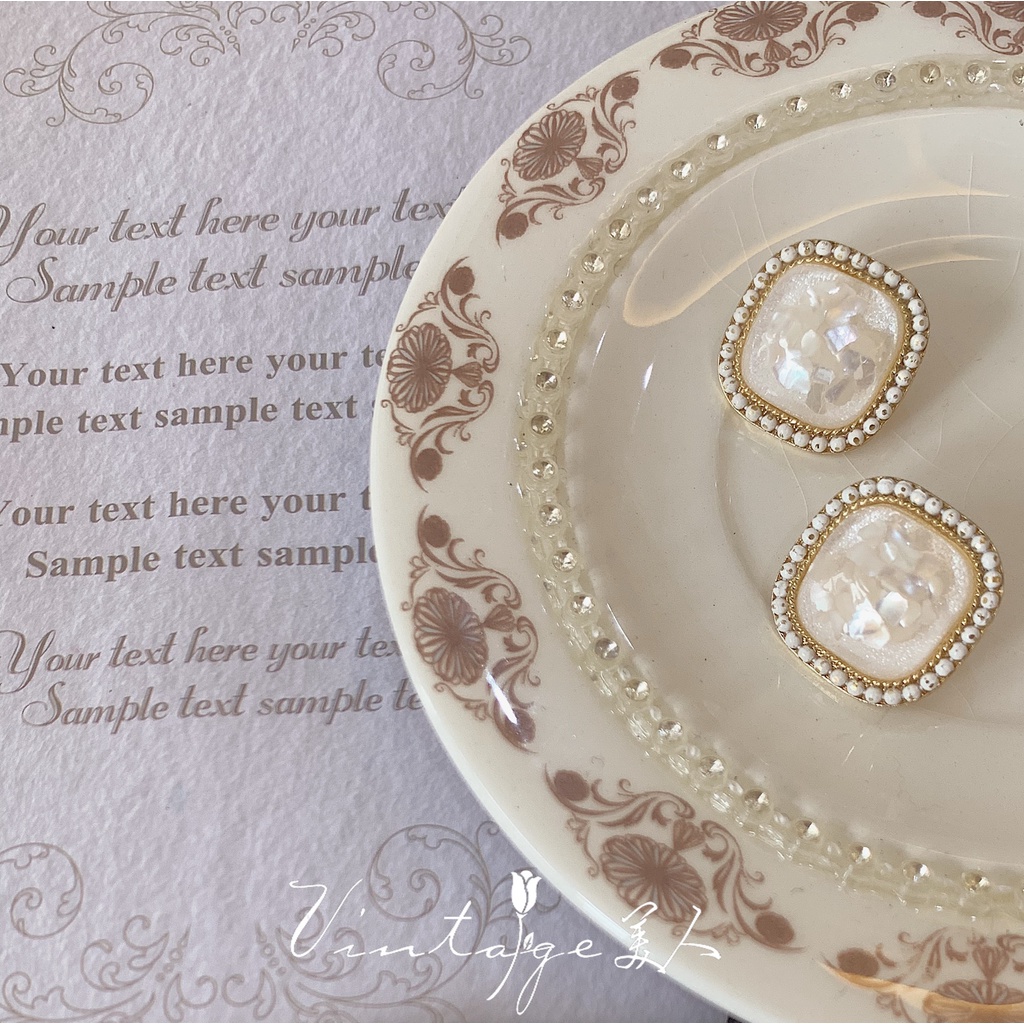 Bông Tai Mạ Bạc 925 Hình Vuông Đính Vỏ Sò Phong Cách Hong Kong Retro Nhật Bản