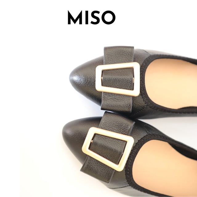 Giày búp bê nữ basic da thật mũi nhọn thon chân phối khoá độc đáo sang chảnh đi làm đi chơi MISO M031