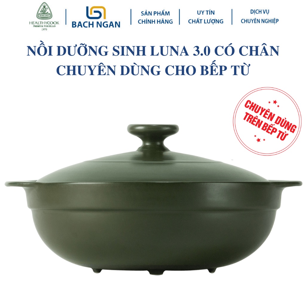 Nồi sứ dưỡng sinh đáy từ Minh Long Luna 3.0L sứ đẹp cao cấp, chắc chắn, an toàn sức khỏe, thực phẩm chín sâu và đều