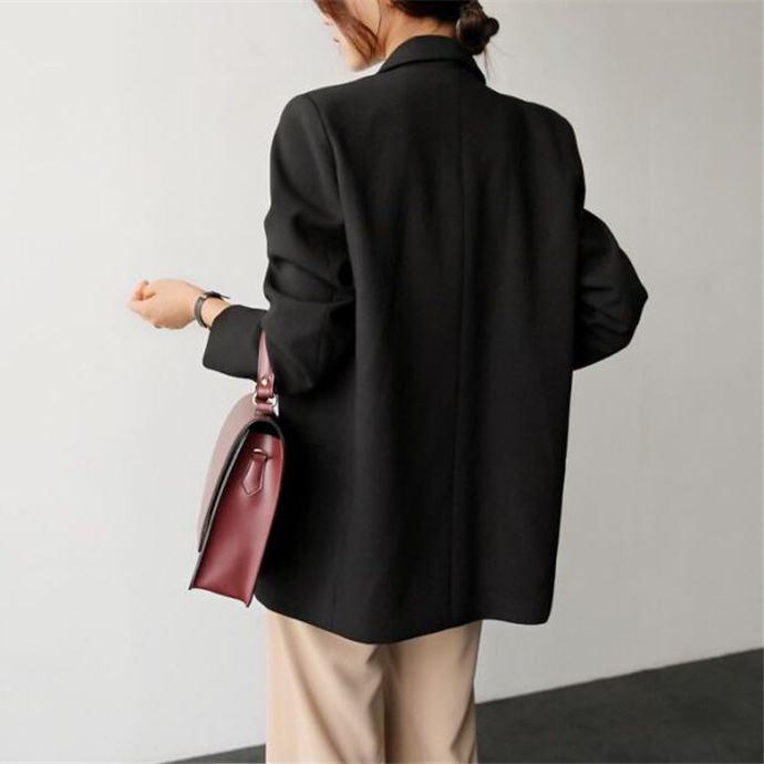 Áo khoác blazer tay dài màu đen thời trang thu đông phong cách Hàn Quốc dành cho nữ