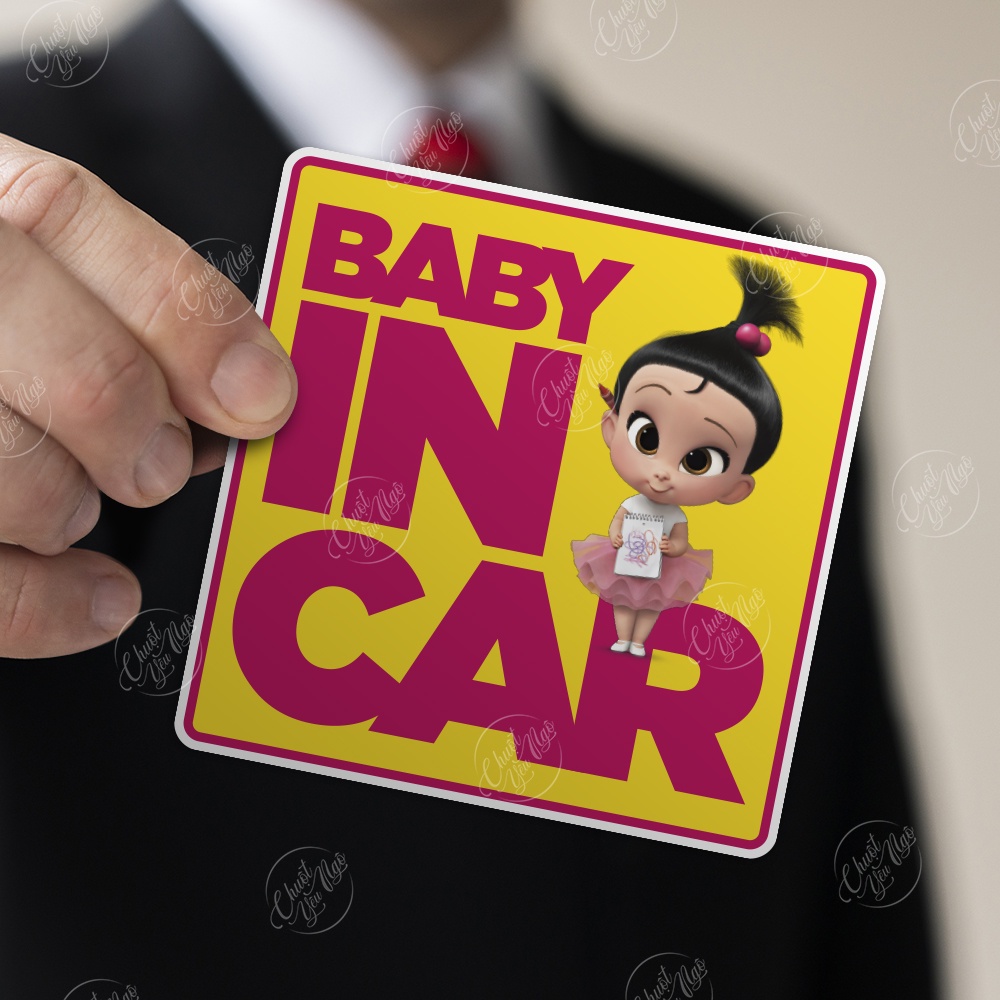 Combo 2 miếng dán Baby In car BÉ GÁI dễ thương trang trí xe hơi ô tô cảnh báo an toàn cho trẻ em