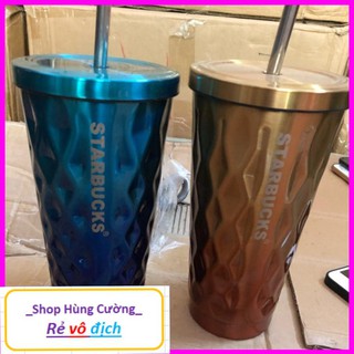 Cốc, Ly giữ nhiệt Starbucks 800ml họa tiết Kim Cương có nắp chống tràn và ống hút