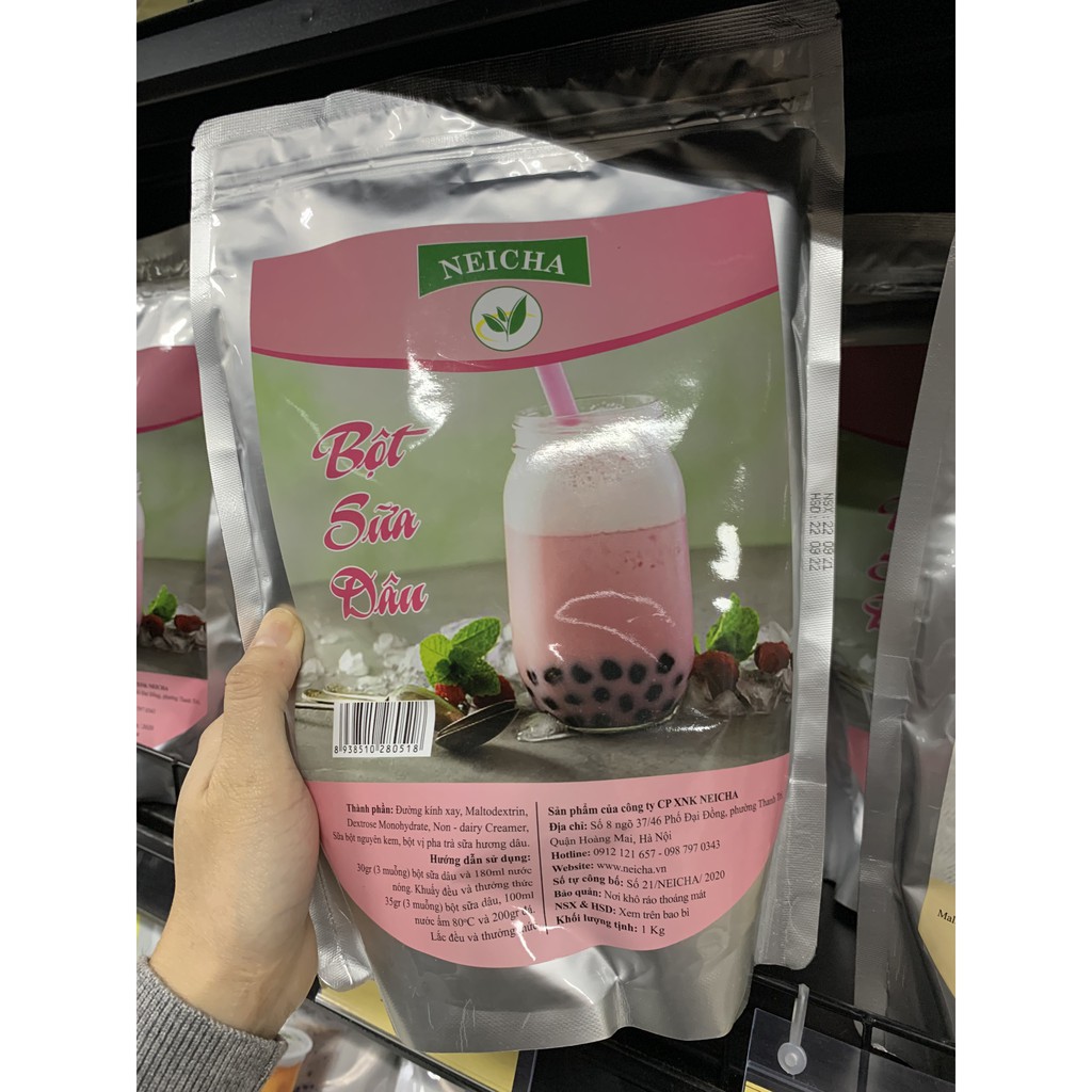 Bột trà sữa pha sẵn vị dâu Neicha gói 1kg, trà sữa dâu pha sẵn thơm ngon đậm vị (Gói 1kg/30 ly)