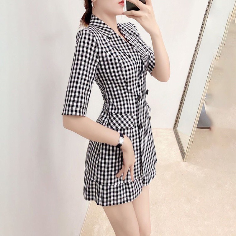 Set bộ vest caro short 3 món hàng siêu đẹp size 45-67kg