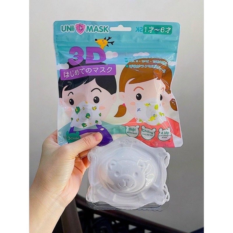 Set 3 chiếc khẩu trang  3D UNI MASK cho bé 0-3 tuổi( vỏ màu xanh)