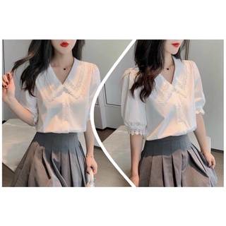 sơ mi trắng cổ ren