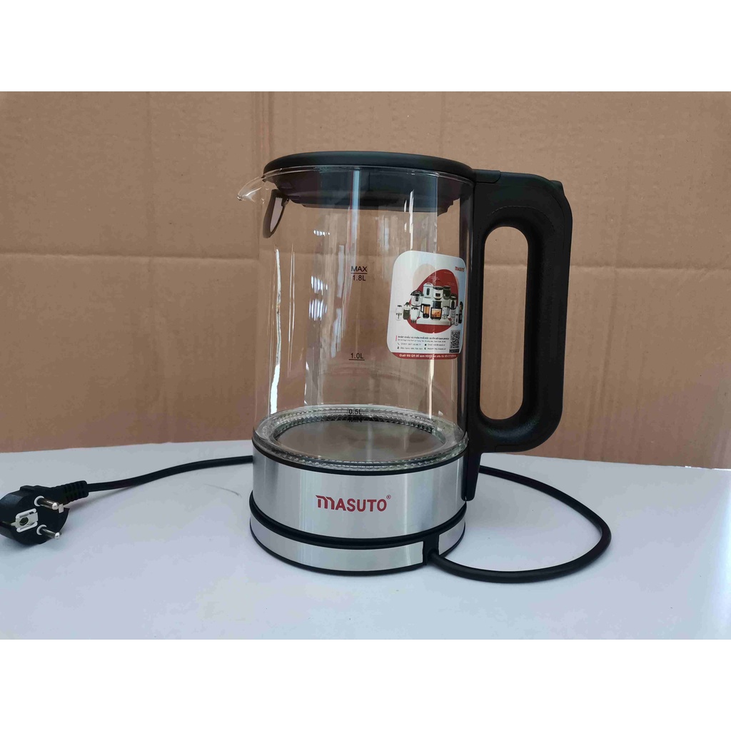 Ấm Bình Đun Nước Siêu Tốc Thủy Tinh Cường Lực , Masuto MS-Citizen18 , dung tích 1,8L , cao cấp , bảo hành 24 tháng