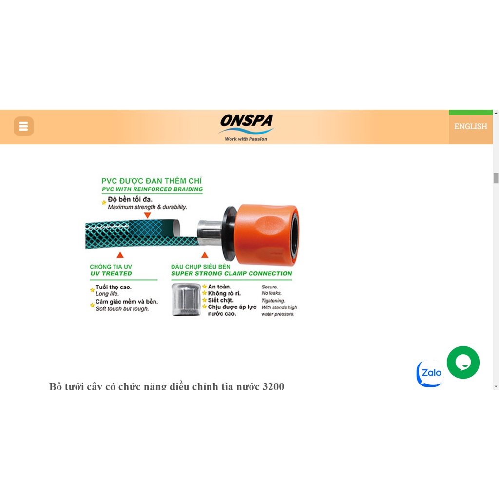 Vòi rửa xe , vòi tưới cây Onpas đài loan 6 chế độ , dây tưới bằng pvc có lớp nylon chịu nóng , không gập dây