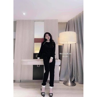 Bộ nữ nhung phối viền bèo trắng