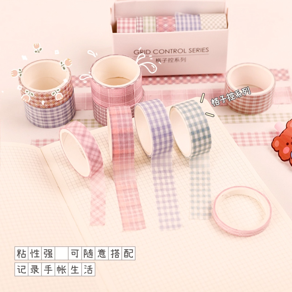 Washi tape hộp 6 cuộn kẻ basic băng keo trang trí dễ thương