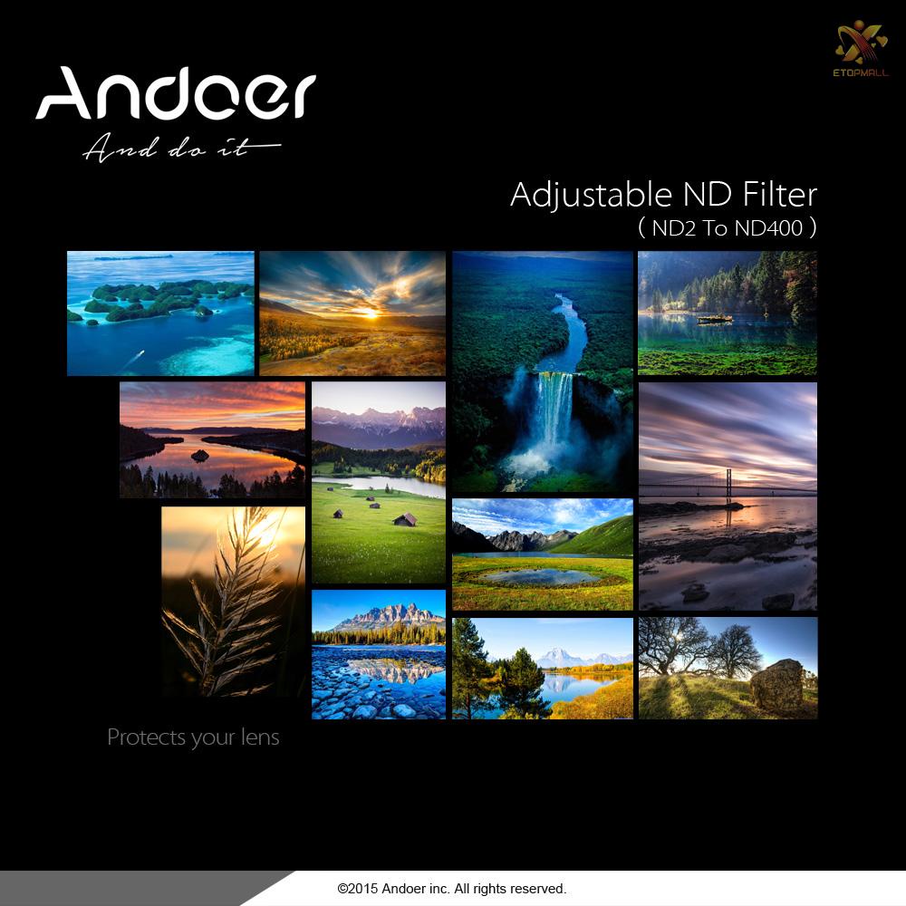ET Andoer 67mm ND Fader Neutral Density Adjustable ND2 to ND400 Variable Filter for DSLR Camera