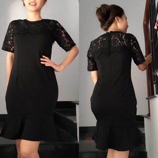 Đầm Đuôi Cá Phối Ren Đỏ Đen