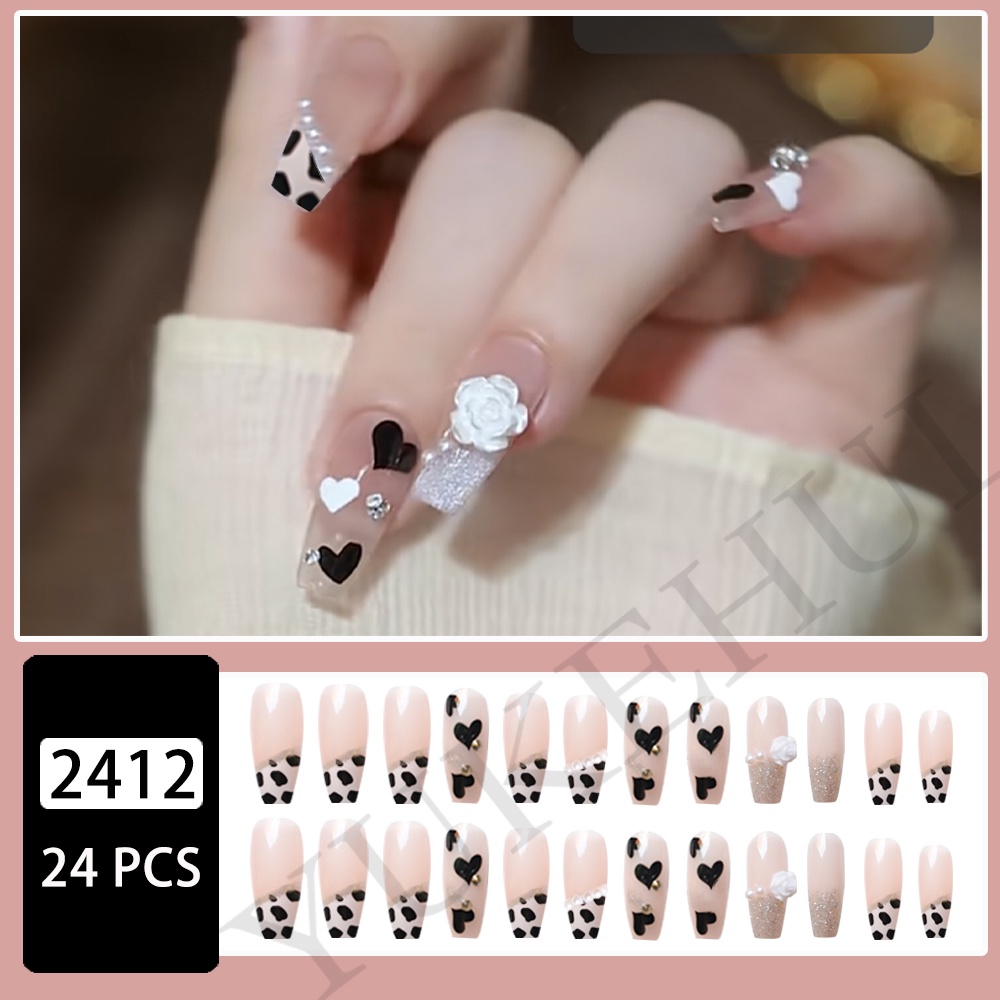 2412 YUKEHUI bộ móng tay giả set móng giả trong suốt móng tay giả đính nơ móng tay giả dài đính đá móng giả đẹp bộ móng tay giả đính đá móng tay giả đính đá ngắn  móng giả thiết kế  móng tay giả vuông