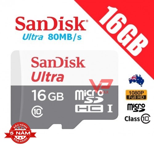 Thẻ nhớ Sandisk 16Gb class 10 - 80Mb bảo hành 5 năm