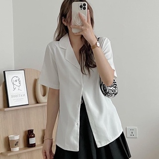 Sơ mi lụa cổ vest tay ngắn (ảnh thật/ có sẵn)