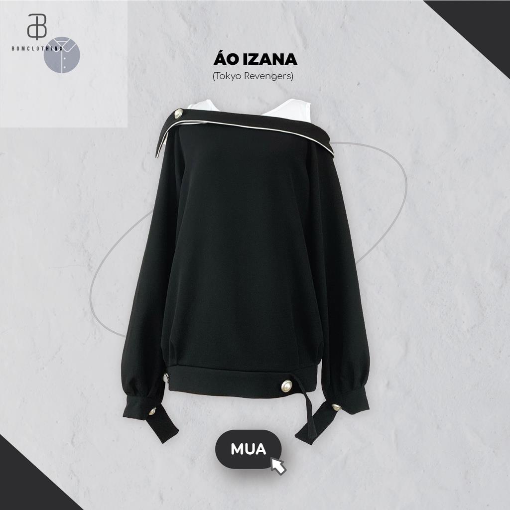 Set áo Izana đen trễ vai form rộng unisex nam nữ