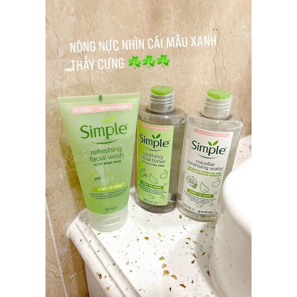 Combo Simple Chăm Sóc Da Nhẹ Dịu: Tẩy Trang + Sữa Rửa Mặt + Nước Hoa hồng