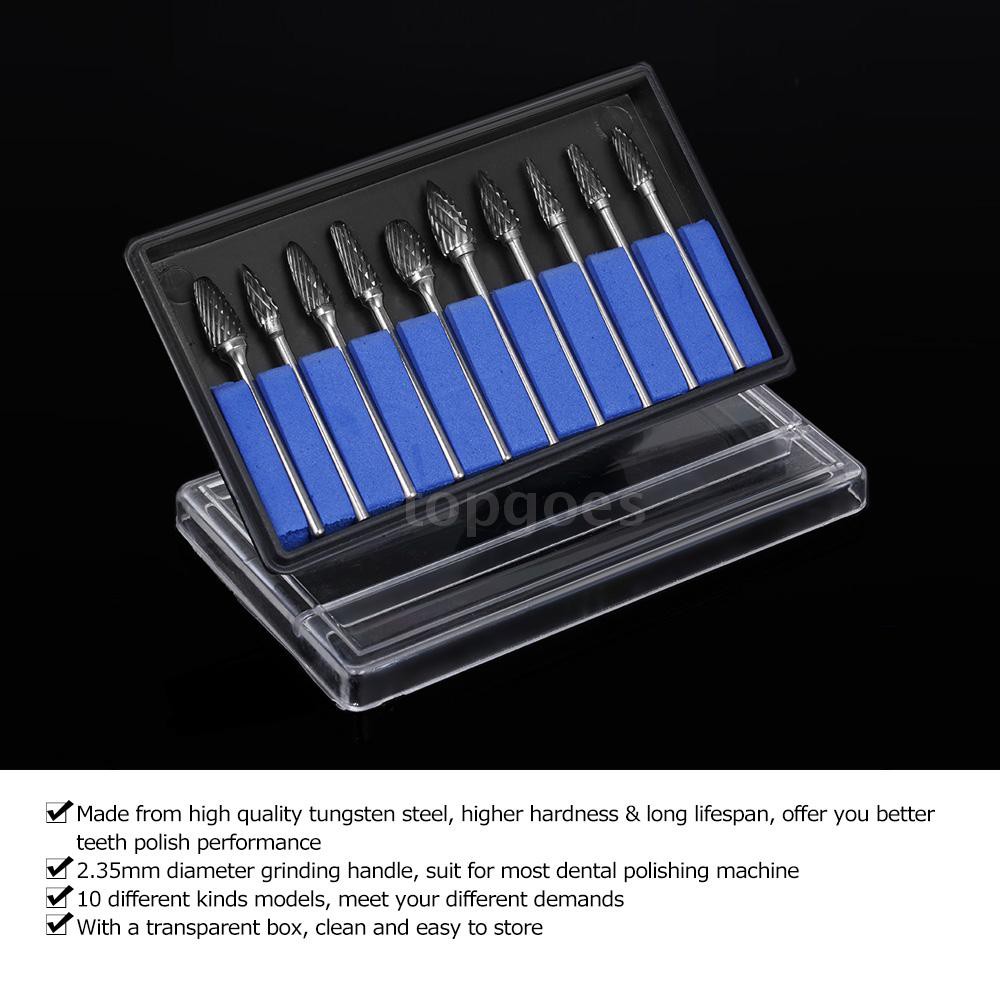 T&G 10pcs Tungsten Steel Nitrate Carbide Burs Drills Dental High Speed Grinding Heads Dentistry Equipment Teeth Polishin