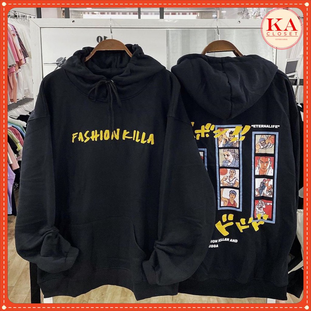 Áo hoodie bóng rổ KA 💖FREESHIP💖 form rộng Unisex phong cách Hàn Quốc, tay to, năng động 2 màu Đen, Trắng, chất nỉ ngoại