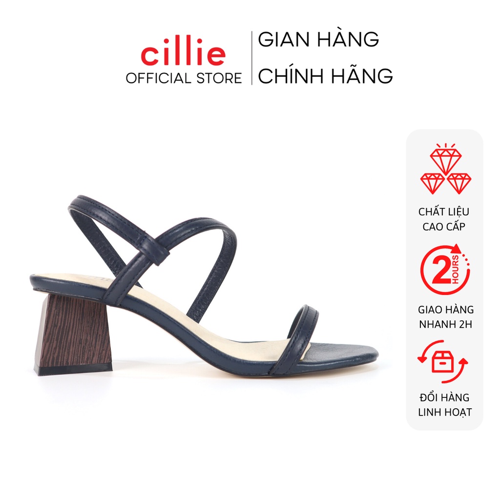 Giày cao gót sandal nữ quai ngang basic tiện lợi gót giả gỗ cao 5cm da thật êm mềm Misho 1100