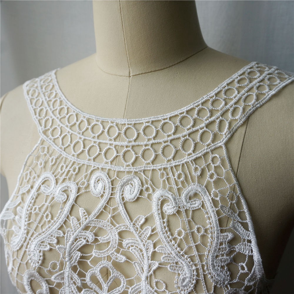 Vải Ren Thêu Hoa May Cổ Áo Cho Cô Dâu