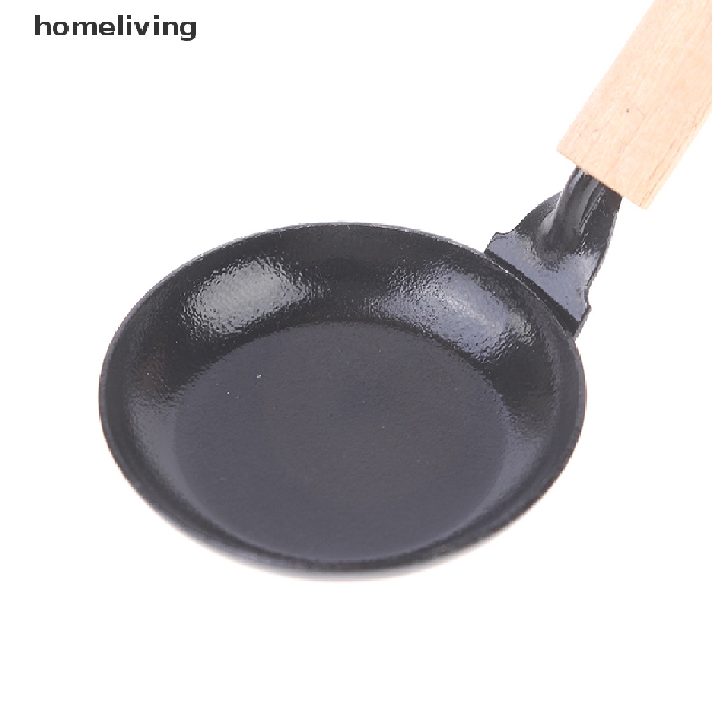 Chảo Chiên Đồ Ăn Mini Bằng Thiếc Tay Cầm Bằng Gỗ Tiện Dụng Cho Nhà Búp Bê