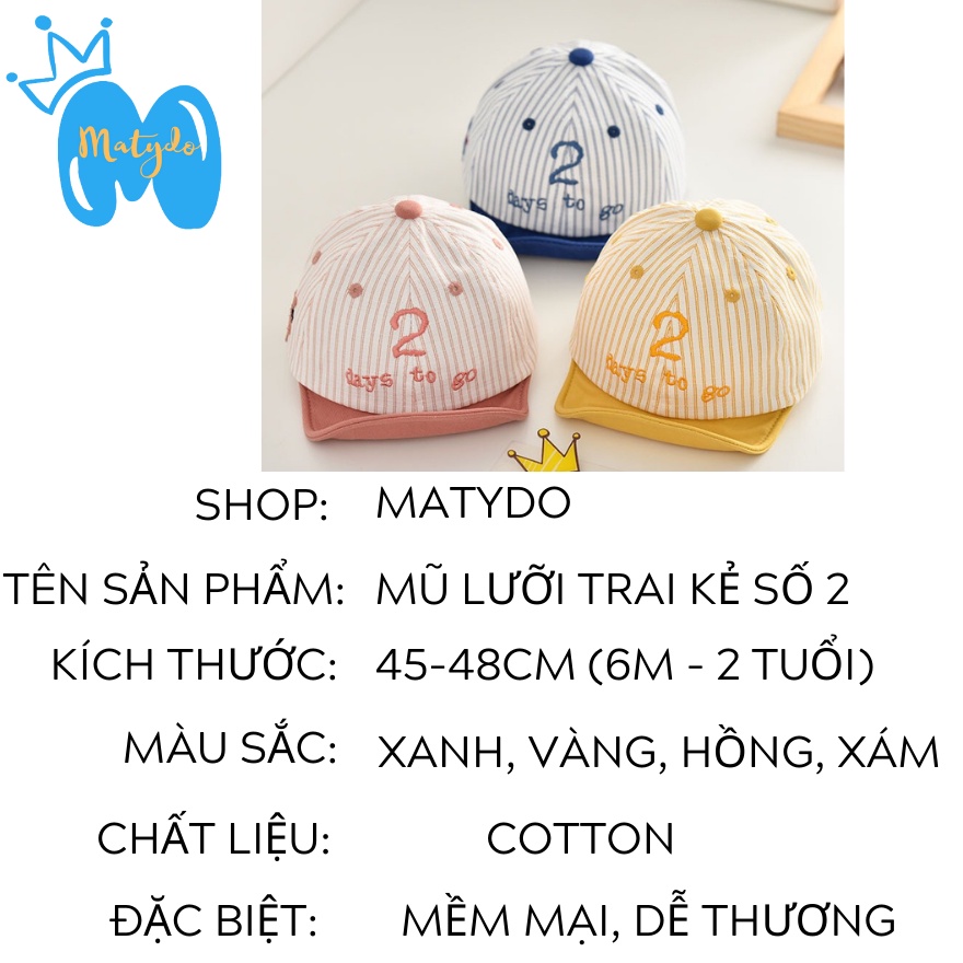 Mũ cho bé gái bé trai nón lưỡi trai hình số 2 kẻ sọc đáng yêu phụ kiện mũ nón mùa hè