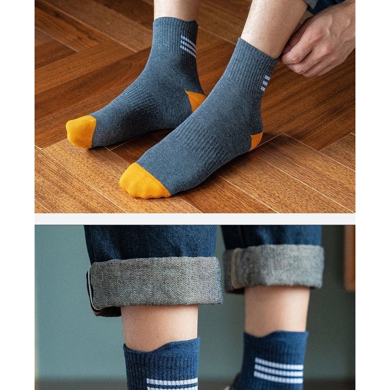 Tất Vớ Nam Nữ Cổ Cao Cotton Gân Tăm Style Hàn Quốc Thấm Hút Kháng Khuẩn Freesize TNAM06