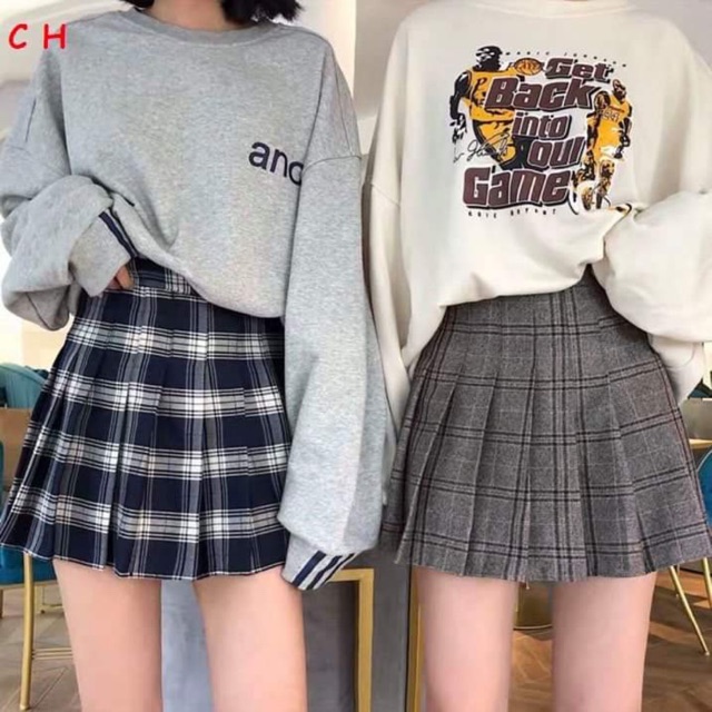 Chân váy kẻ xếp li hai lớp COH0220