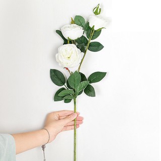 (Sale khai trương) Hoa hồng mẫu đơn cành lớn 4 bông, hoa giả nhân tạo