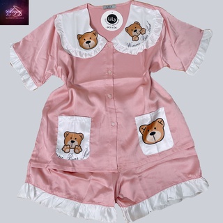 BỘ PYJAMA GẤU TEDDY LỤA  SATIN QUẦN ĐÙI  [CAO CẤP] [HÀNG ĐẸP CHUẨN]