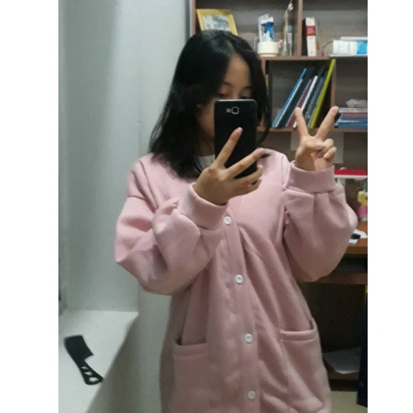 Áo khoác Cardigan hồng thêu dập nổi logo ss_chất nỉ _ ROSYHANA