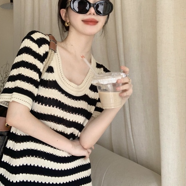 Đầm thun ZHELIHANGFEI dệt kim dáng rộng phong cách thời trang cho nữ