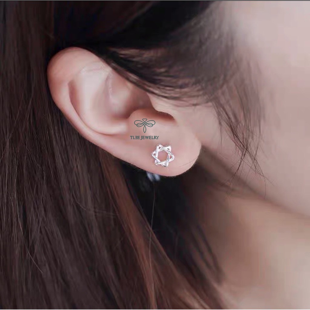 Khuyên tai bạc nữ TLEE bông tai sao đan trơn basic cá tính TleeJewelry B0166