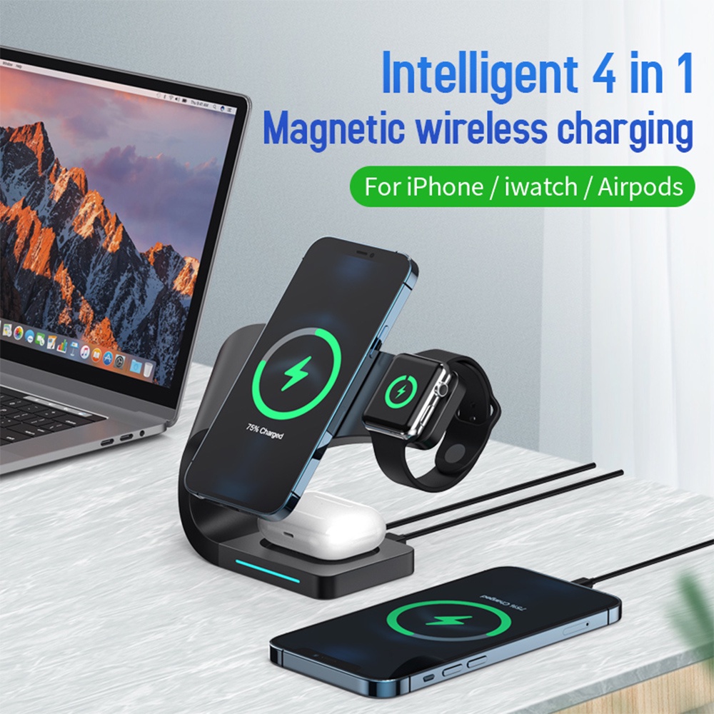 Đế sạc nhanh không dây VIRWIR 3 trong 1 có nam châm thích hợp cho IPhone Qi Max / Apple Watch Airpods