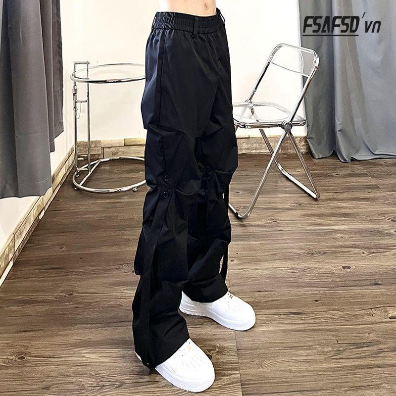 Quần Yếm Ống Loe Xếp Ly Phong Cách Hip Hop Đường Phố Cá Tính