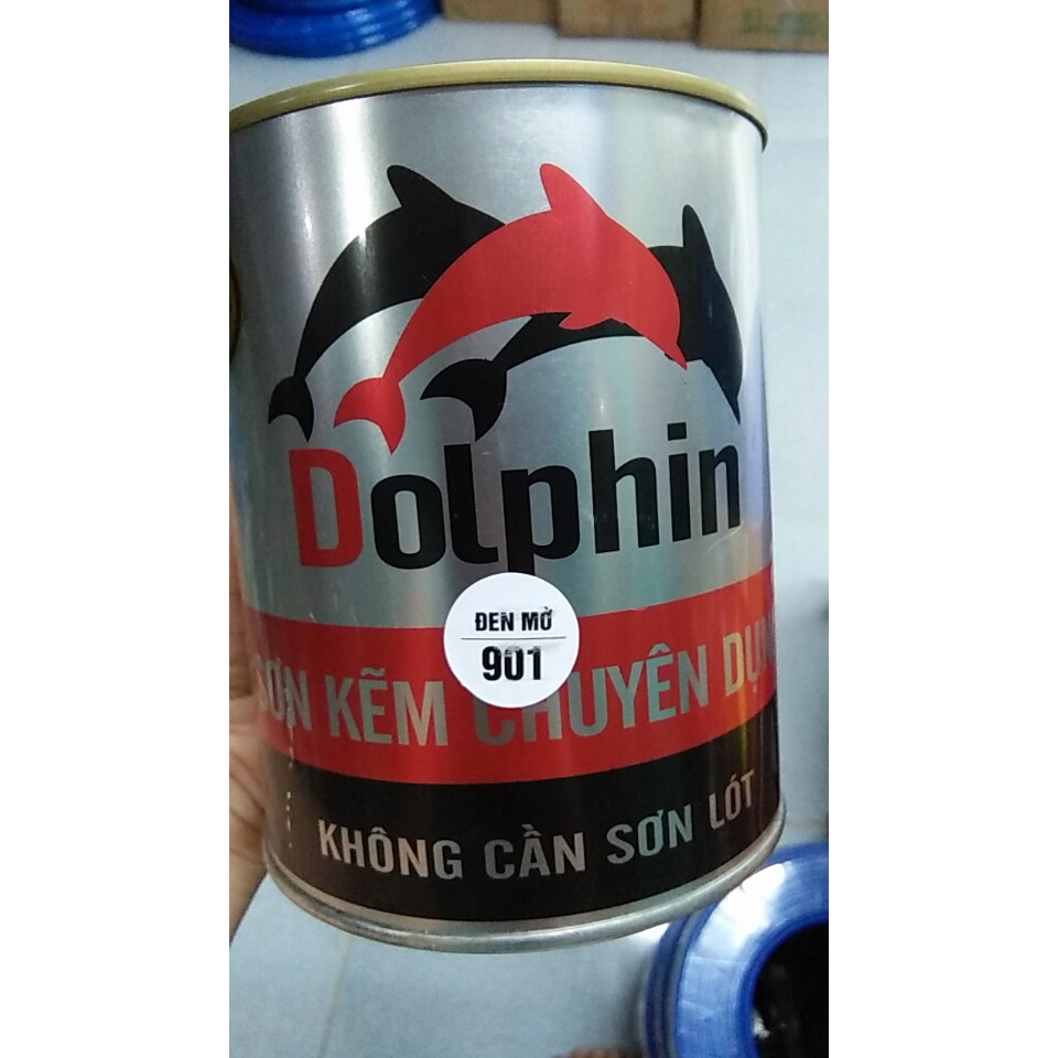 Sơn sắt kẽm màu trắng mờ, đen mờ 1kg Dolphin tặng cọ