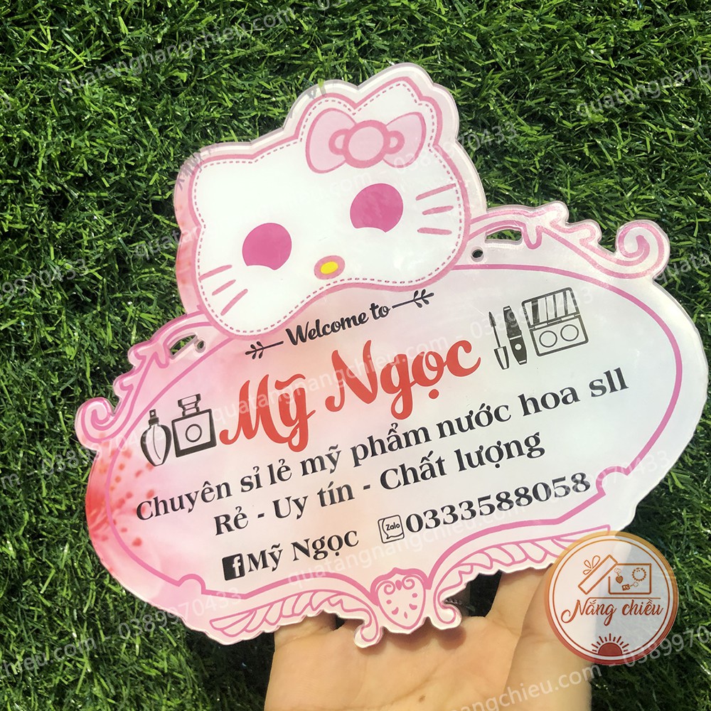 Bảng hiệu hình mèo hello kitty_ Bảng hiệu shop bán hàng mỹ phẩm_ FRee thiết kế theo mẫu có sẵn