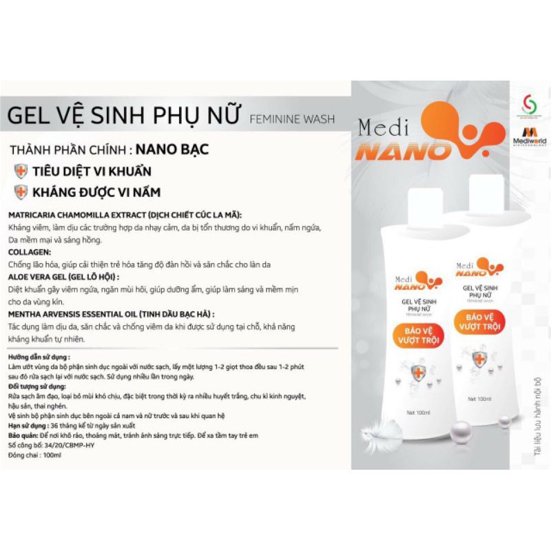 Gel Dung Dịch Vệ Sinh Phụ Nữ MediNano MEDIWORLD 100ML