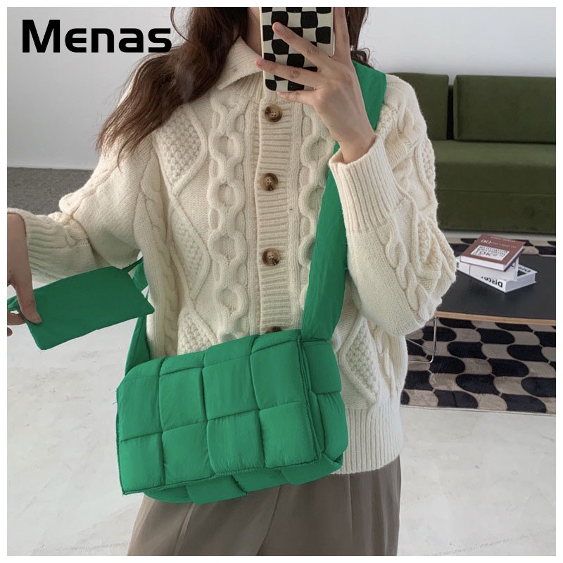 Menas Túi Đeo Chéo Vai Vải canvas Dệt Trơn Màu Thời Trang Cao Cấp Dễ Phối Đồ