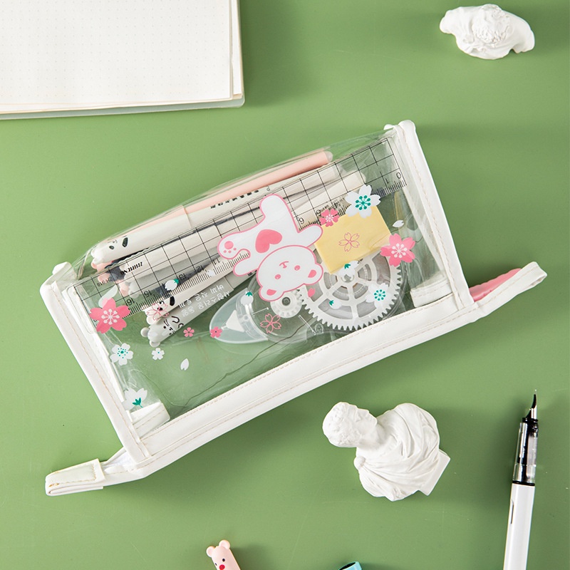 Túi Đựng Bút Bằng pvc Trong Suốt Họa Tiết Hoạt Hình Phong Cách Hàn Quốc Xinh Xắn