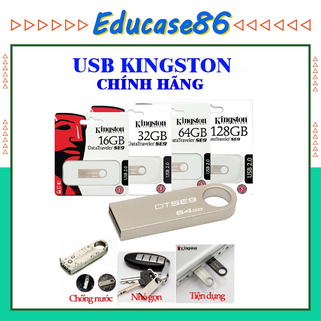 USB Kingston 8GB, 16GB, 32GB, 64GB chính hãng, Usb Kingston chống nước, nhỏ gọn, vỏ kim loại Educase86