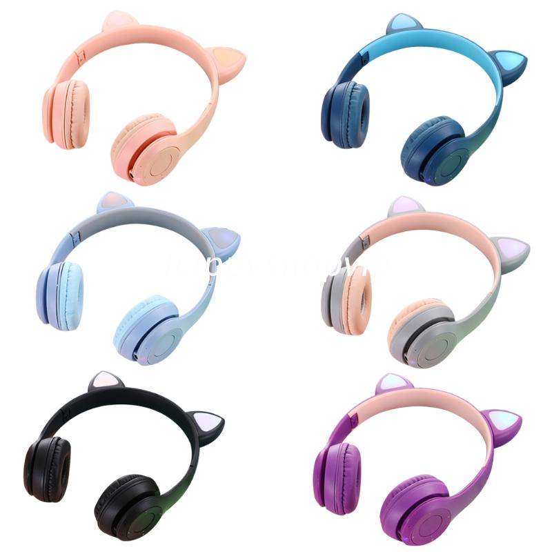 Tai Nghe Chụp Tai Bluetooth Không Dây Có Micro Hình Tai Mèo Dễ Thương Có Đèn LED P47M